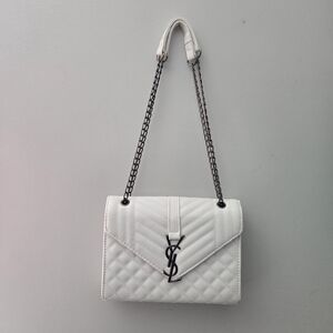YSL SAINT LAURENT ENVELOPE MEDIUM MATELASSÉ LAMBSKIN WHITE